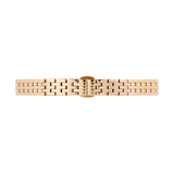 Polished rose gold 5-link watch strap with a butterfly clasp, crafted from 316L stainless steel and designed for petite Daniel Wellington watches. The strap features a refined, textured finish and a straight end-piece for a seamless fit.