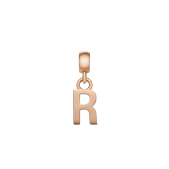 Rose gold letter R charm with a polished, minimalist design and smooth finish, perfect for customising bracelets or necklaces with a personal touch.