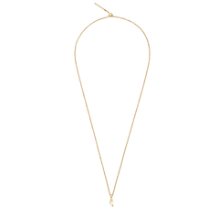 Long gold necklace featuring a single half of a broken heart charm with a smooth, polished finish.
