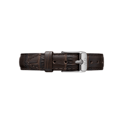 York Strap Silver brown croc-embossed leather watch strap with silver buckle, designed for 32mm Daniel Wellington watches.