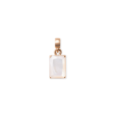 Octagonal mother of pearl charm set in rose gold PVD-plated stainless steel, featuring a smooth, iridescent finish and minimalist geometric design.