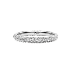Pavé Ring Silver 3 mm featuring a slim rhodium-plated band set with three rows of sparkling white cubic zirconia crystals and subtle DW branding on the inside.