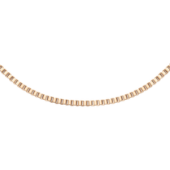 Rose gold box chain necklace with a polished, minimalist design and subtle shimmer, crafted from stainless steel.