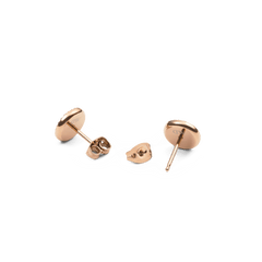 Back view of Audrey Earrings in rose gold, showing secure butterfly clasps and polished round stud design.