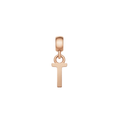 Rose gold letter T charm with a sleek, polished finish and minimalist design, perfect for adding a personalised detail to charm bracelets or necklaces.