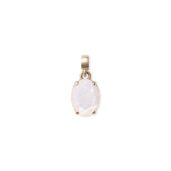 Oval gold charm featuring a genuine mother of pearl stone with a soft iridescent finish, set in a delicate gold-plated frame and designed for easy attachment to necklaces or bracelets.