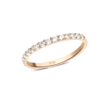 Slim rose gold eternity ring featuring a row of sparkling white cubic zirconia crystals set in a 2mm stainless steel band, offering a refined and elegant look.
