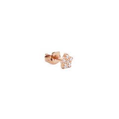 Rose gold star stud earring featuring six sparkling cubic zirconia crystals in a delicate claw setting.