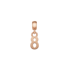 Rose gold number 8 charm with a smooth, contemporary finish and minimalist styling, designed to personalise bracelets or necklaces with an adjustable clasp.