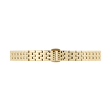 Polished gold 5-link stainless steel watch strap with a butterfly clasp, designed for Daniel Wellington timepieces and featuring a refined, elegant finish.