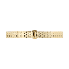 Polished gold 5-link stainless steel watch strap with a butterfly clasp, designed for Daniel Wellington timepieces and featuring a refined, elegant finish.