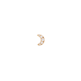 Gold crescent moon stud earring featuring five sparkling cubic zirconia crystals in a delicate, minimalist design.