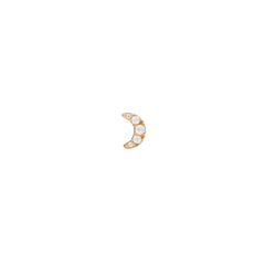 Gold crescent moon stud earring featuring five sparkling cubic zirconia crystals in a delicate, minimalist design.