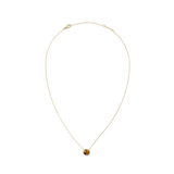 Gold Audrey Necklace with domed Tiger Eye stone and cubic zirconia accents on a fine adjustable chain, elegant and timeless.