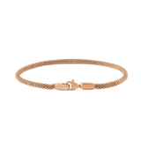 Slim rose gold mesh bracelet with a lobster clasp, crafted from stainless steel and featuring a delicate, elegant design.