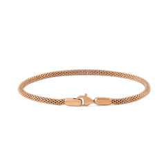 Slim rose gold mesh bracelet with a lobster clasp, crafted from stainless steel and featuring a delicate, elegant design.