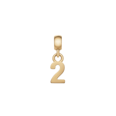 Polished gold number 2 charm made from stainless steel with PVD gold plating, featuring a sleek design and secure clasp for bracelets or necklaces.