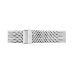 Elegant Mesh Sterling Strap Silver with a finely woven stainless steel mesh design and a secure fold-over clasp, ideal for updating your watch with a classic and comfortable look.