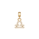 Libra zodiac charm in gold, set with sparkling cubic zirconia crystals and finished with a polished gold clasp for versatile jewellery styling.