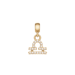 Libra zodiac charm in gold, set with sparkling cubic zirconia crystals and finished with a polished gold clasp for versatile jewellery styling.