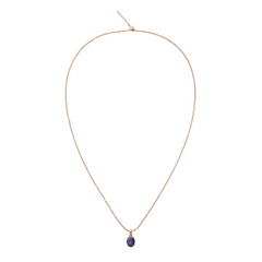 Delicate rose gold necklace featuring an oval blue spot semi-precious stone charm with natural veining, designed for a refined and modern jewellery look.