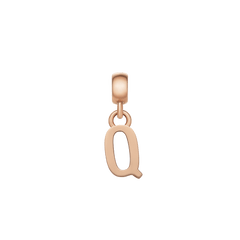 Rose gold letter Q charm with a refined, minimalist design and polished finish, ideal for personalising charm bracelets or necklaces.