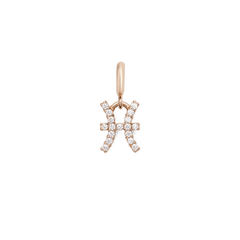 Rose gold Pisces zodiac watch charm featuring a Pisces symbol adorned with sparkling cubic zirconia crystals, crafted in a petite and elegant minimalist design.