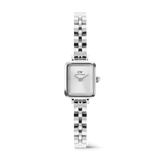 Quadro Mini Arch 3-link White Sunray Silver watch featuring a petite rectangular sunray white dial, polished stainless steel case, and an elegant arched 3-link silver bracelet.