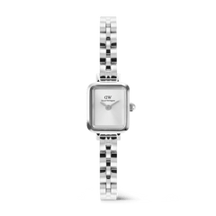Quadro Mini Arch 3-link White Sunray Silver watch featuring a petite rectangular sunray white dial, polished stainless steel case, and an elegant arched 3-link silver bracelet.