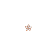 Petite rose gold star stud earring set with six sparkling cubic zirconia crystals in a delicate claw setting.
