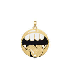 Gold charm pendant featuring Steven Harrington’s playful lips and tongue motif in glossy enamel, with a polished finish and bold graphic design. Ideal for adding a contemporary, artistic touch to a necklace, bracelet, or watch.
