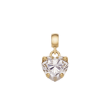 Heart-shaped white crystal charm set in gold-plated stainless steel with a secure claw setting and an adjustable clasp, designed for bracelets or necklaces. The sparkling cubic zirconia and gold finish create an elegant, timeless accessory.