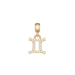 Gold Gemini zodiac charm featuring sparkling cubic zirconia crystals and a polished finish, designed for versatile jewellery styling.