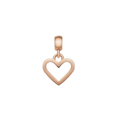 Rose gold heart contour charm with an open silhouette, featuring a smooth polished finish and a delicate dangle design, ideal for adding a touch of elegance to bracelets or necklaces.