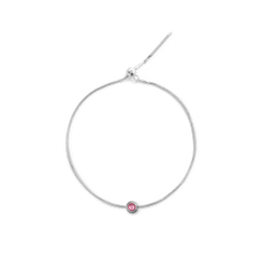 Adjustable sterling silver bracelet featuring the October Charm with a central opal pink crystal.