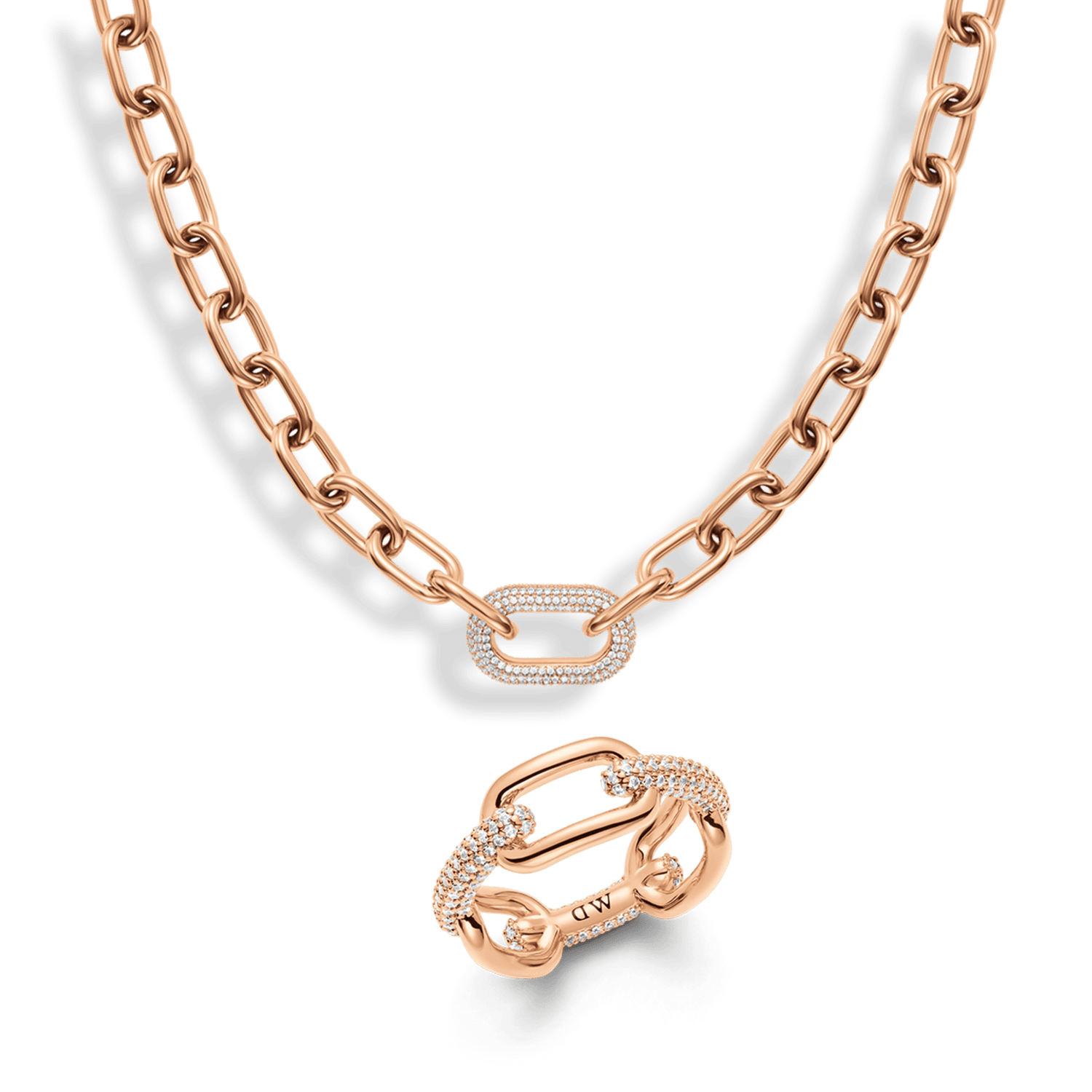 Crystal Link Ring, Necklace & Bracelet Rose Gold