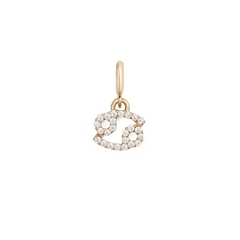 Cancer zodiac watch charm in gold-plated stainless steel, featuring a sparkling Cancer symbol adorned with cubic zirconia crystals and a polished clasp for easy attachment to a watch strap.