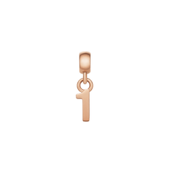 Rose gold number 1 charm with a polished finish, featuring a sleek, minimalist design and an adjustable clasp, ideal for personalising bracelets or necklaces.