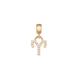 Aries zodiac charm in gold, set with sparkling cubic zirconia crystals and a smooth gold clasp, ideal for personalising bracelets or necklaces.
