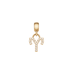 Aries zodiac charm in gold, set with sparkling cubic zirconia crystals and a smooth gold clasp, ideal for personalising bracelets or necklaces.