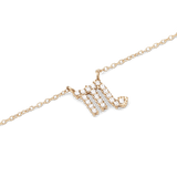 Gold chain necklace with a Scorpio zodiac pendant, embellished with sparkling hand-set crystals.