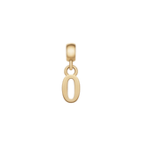 Gold number 0 charm with a smooth, polished finish and classic shape, crafted from stainless steel with PVD gold plating for customising bracelets or necklaces.