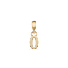 Gold number 0 charm with a smooth, polished finish and classic shape, crafted from stainless steel with PVD gold plating for customising bracelets or necklaces.