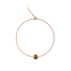 Delicate rose gold bracelet featuring a polished tiger eye orb charm with natural golden-brown tones, secured with an adjustable clasp.