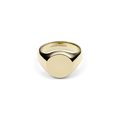 Polished gold signet ring with a flat, engraveable face and smooth band, crafted in stainless steel with PVD gold plating.