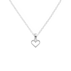 Charm Heart necklace featuring a minimalist sterling silver open heart pendant on a delicate silver chain.