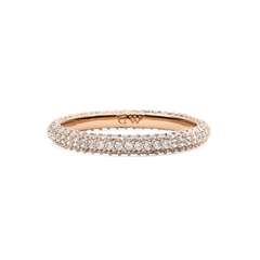 Elegant rose gold pavé ring with a 3 mm band, featuring three rows of white cubic zirconia crystals and a discreet "DW" engraving inside for a refined, sparkling finish.