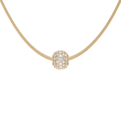 Gold snake chain necklace featuring a spherical pavé charm set with white cubic zirconia crystals, offering a refined and elegant accent for everyday wear.