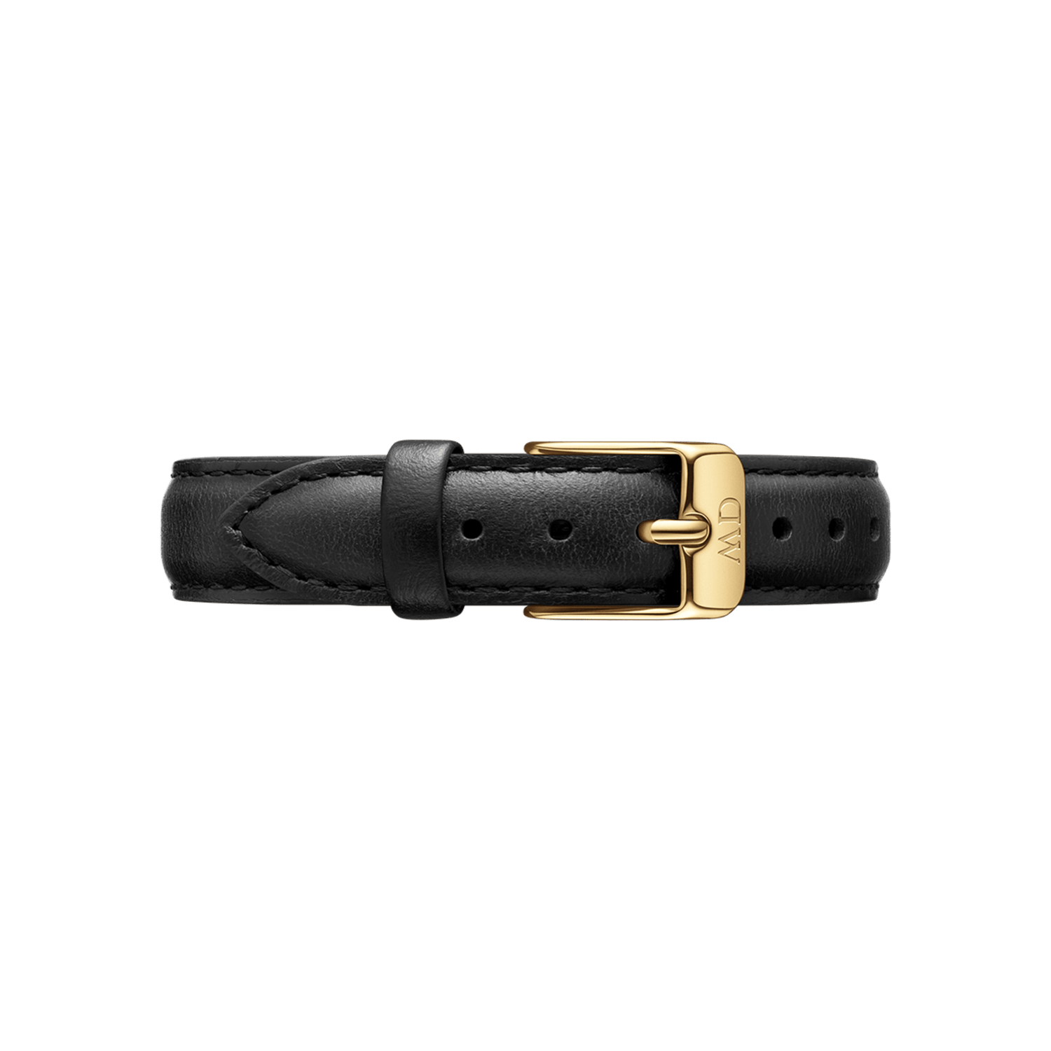 Sheffield Strap Gold crafted from smooth black leather with neat stitching and a polished gold buckle, offering a refined and versatile option for Daniel Wellington and compatible watches.