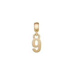 Number 9 gold charm with a sleek, polished finish, crafted from stainless steel and PVD gold plating, perfect for personalising bracelets or necklaces.